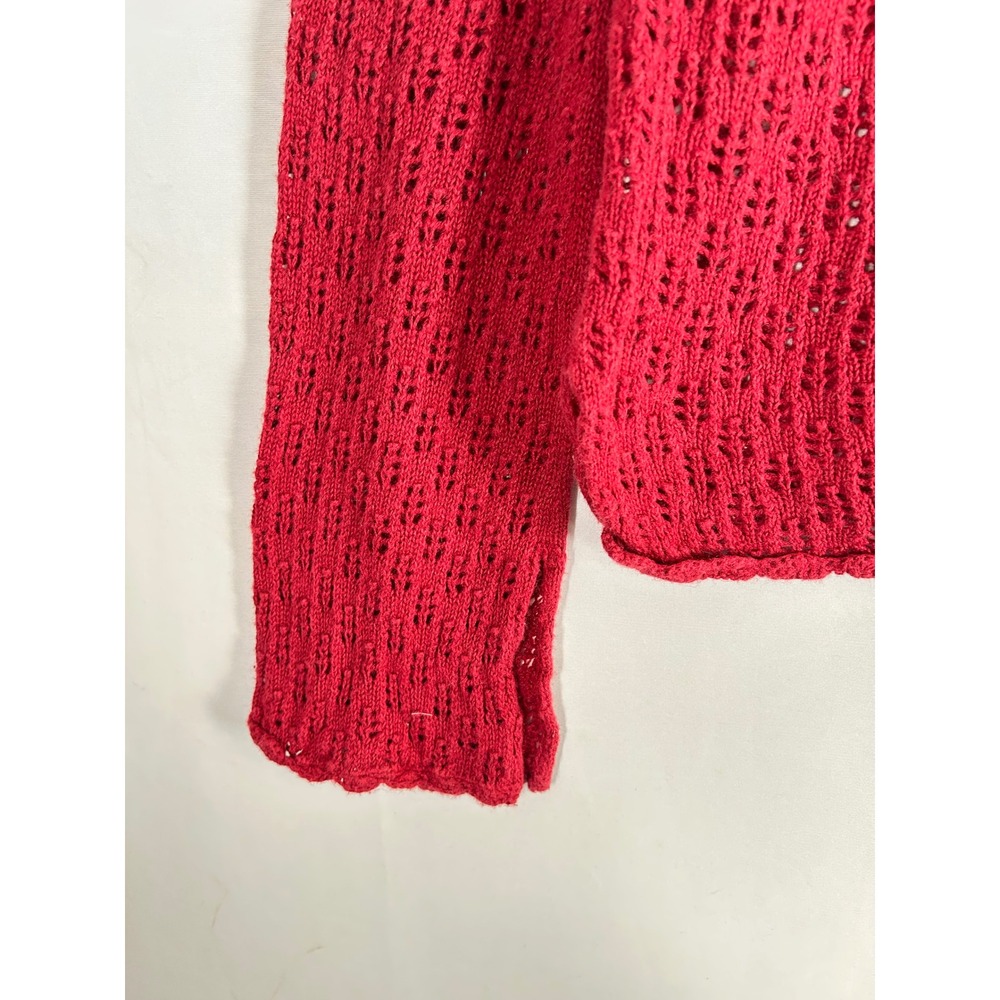 Hollister Co. Women's Red Crochet Knit Long Sleeve Lace-Up Top Blouse Size L Y2K - Picture 5 of 11